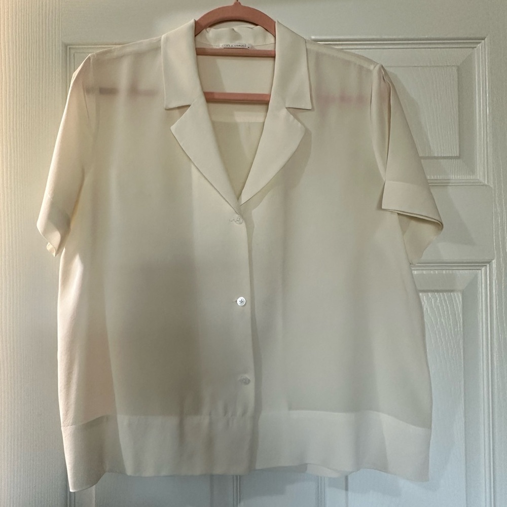 Lily Silk Cream Short Sleeve Button-Up Silk Blouse